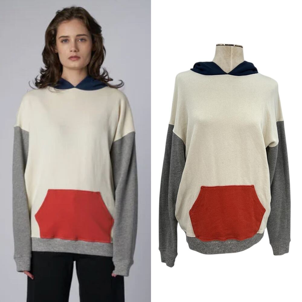 The Great The Gym Hoodie Sweatshirt Colorblock Cream Gray Blue Red Size 0 XS